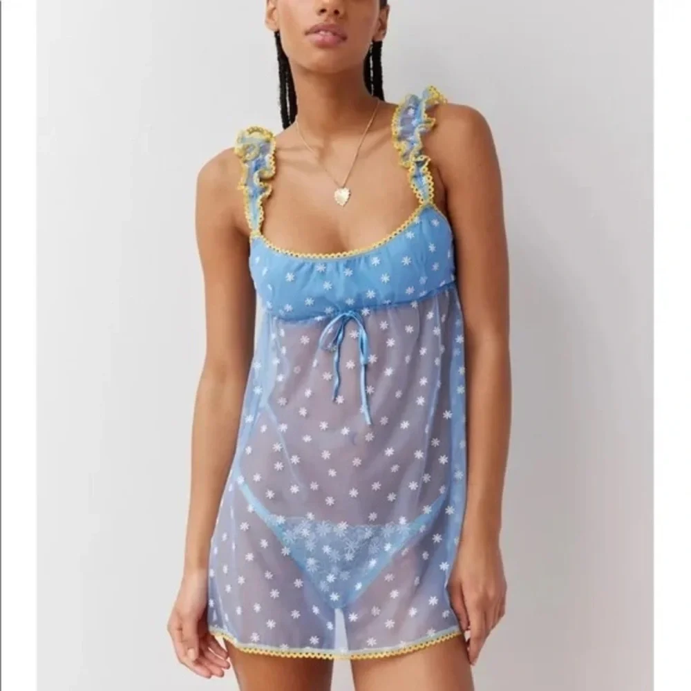 Urban Outfitters Lazy Daisy Sheer‎ Lingerie Tank Pink mini Dress Flowers Small